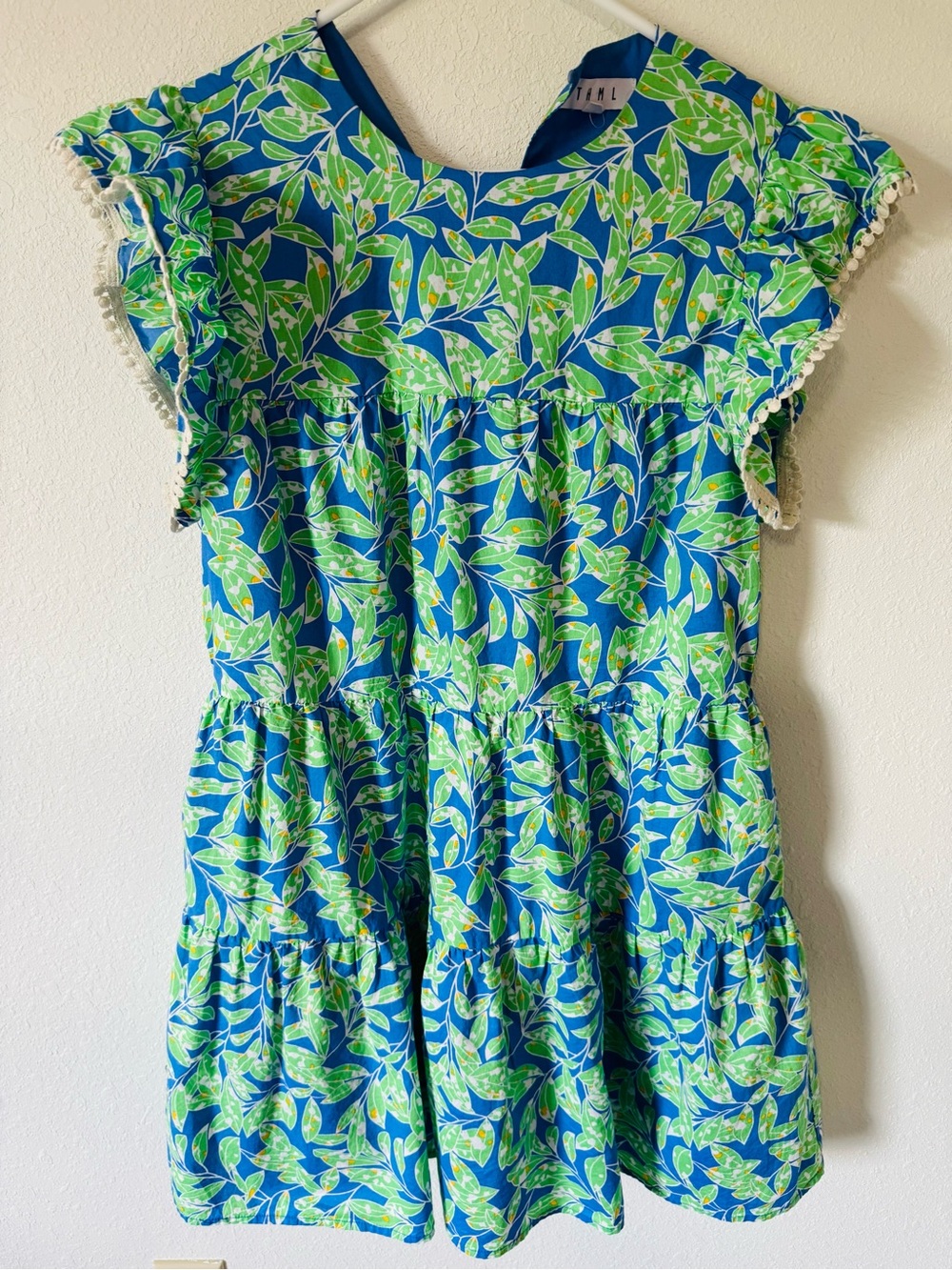 THML Blue and Green Leaf-Print Casual Women’s ' Dress Size Small